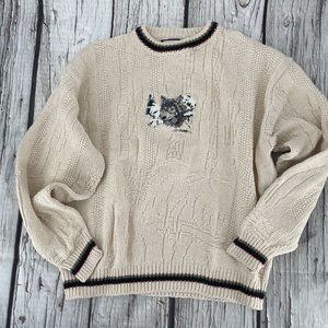 90s Embroidered Crewneck Wolf Sweater Cotton Pullover Unisex Oversized Baggy 2X